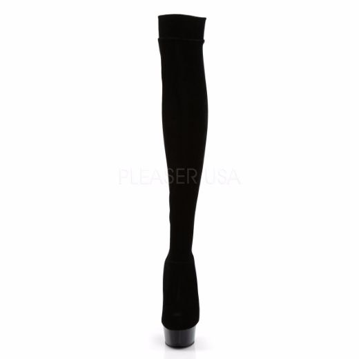 Product image of Pleaser Delight-3002 Black Stretch Velvet/Black, 6 inch (15.2 cm) Heel, 1 3/4 inch (4.4 cm) Platform Thigh High Boot