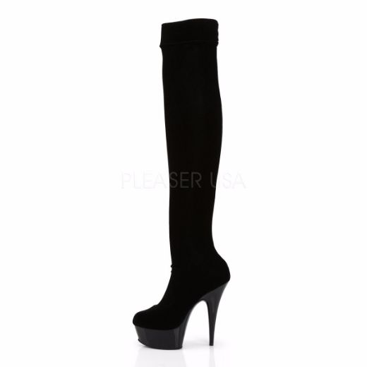 Product image of Pleaser Delight-3002 Black Stretch Velvet/Black, 6 inch (15.2 cm) Heel, 1 3/4 inch (4.4 cm) Platform Thigh High Boot