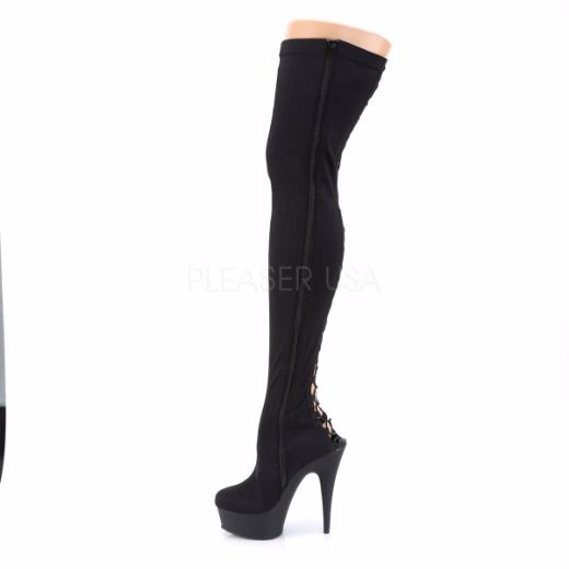 Product image of Pleaser Delight-3003 Black Lycra/Black Matte, 6 inch (15.2 cm) Heel, 1 3/4 inch (4.4 cm) Platform Thigh High Boot