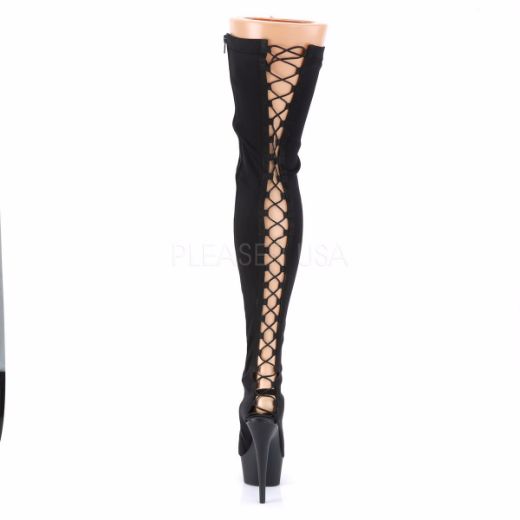 Product image of Pleaser Delight-3003 Black Lycra/Black Matte, 6 inch (15.2 cm) Heel, 1 3/4 inch (4.4 cm) Platform Thigh High Boot