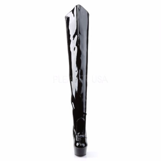 Product image of Pleaser Delight-3010 Black Patent/Black, 6 inch (15.2 cm) Heel, 1 3/4 inch (4.4 cm) Platform Thigh High Boot