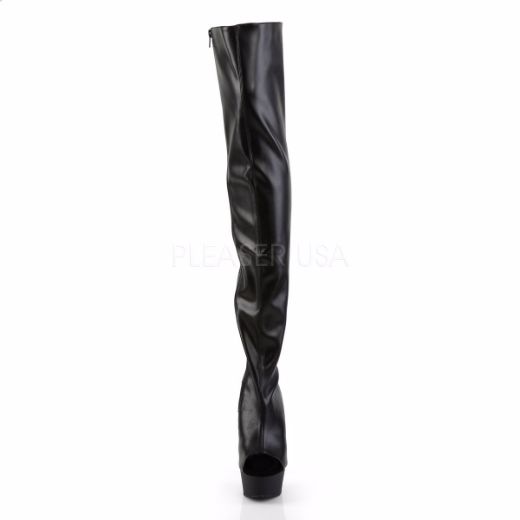 Product image of Pleaser Delight-3017 Black Stretch Faux Leather/Black, 6 inch (15.2 cm) Heel, 1 3/4 inch (4.4 cm) Platform Thigh High Boot