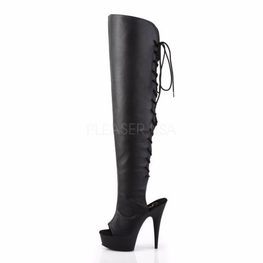 Product image of Pleaser Delight-3019 Black Faux Leather/Black Matte, 6 inch (15.2 cm) Heel, 1 3/4 inch (4.4 cm) Platform Thigh High Boot