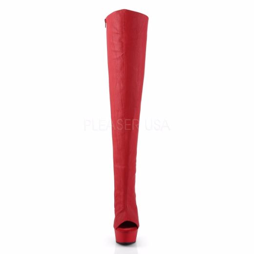 Product image of Pleaser Delight-3019 Red Faux Leather/Red Matte, 6 inch (15.2 cm) Heel, 1 3/4 inch (4.4 cm) Platform Thigh High Boot