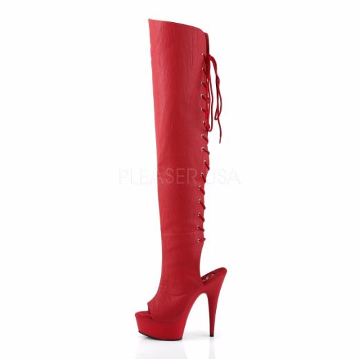 Product image of Pleaser Delight-3019 Red Faux Leather/Red Matte, 6 inch (15.2 cm) Heel, 1 3/4 inch (4.4 cm) Platform Thigh High Boot