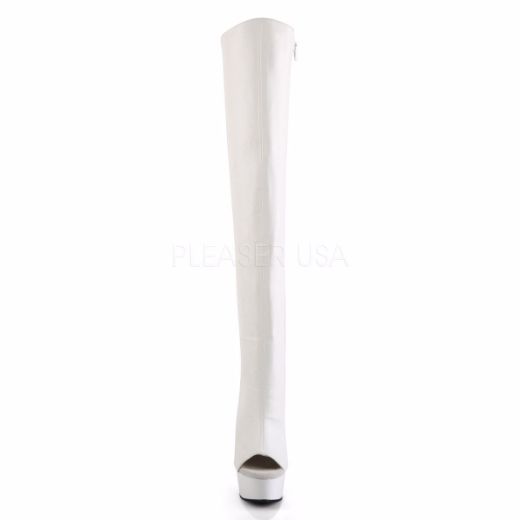 Product image of Pleaser Delight-3019 White Faux Leather/White, 6 inch (15.2 cm) Heel, 1 3/4 inch (4.4 cm) Platform Thigh High Boot