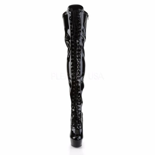 Product image of Pleaser Delight-3023 Black Stretch Patent/Black, 6 inch (15.2 cm) Heel, 1 3/4 inch (4.4 cm) Platform Thigh High Boot