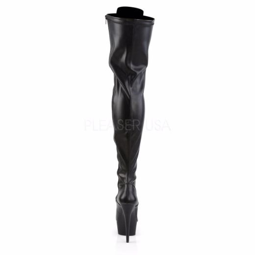 Product image of Pleaser Delight-3023 Black Stretch Faux Leather/Black Matte, 6 inch (15.2 cm) Heel, 1 3/4 inch (4.4 cm) Platform Thigh High Boot