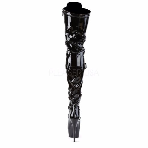 Product image of Pleaser Delight-3028 Black Stretch Patent/Black, 6 inch (15.2 cm) Heel, 1 3/4 inch (4.4 cm) Platform Thigh High Boot