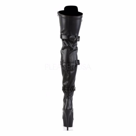 Product image of Pleaser Delight-3028 Black Stretch Faux Leather/Black Matte, 6 inch (15.2 cm) Heel, 1 3/4 inch (4.4 cm) Platform Thigh High Boot