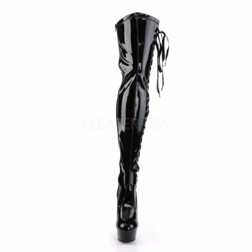 Product image of Pleaser Delight-3050 Black Stretch Patent/Black, 6 inch (15.2 cm) Heel, 1 3/4 inch (4.4 cm) Platform Thigh High Boot