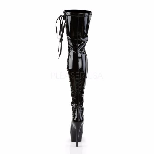 Product image of Pleaser Delight-3050 Black Stretch Patent/Black, 6 inch (15.2 cm) Heel, 1 3/4 inch (4.4 cm) Platform Thigh High Boot