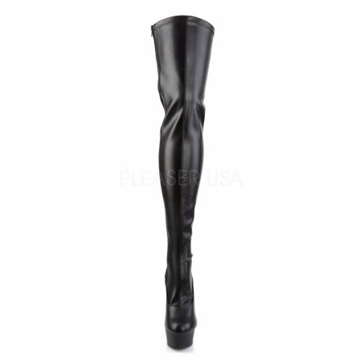 Product image of Pleaser Delight-3063 Black Stretch Faux Leather/Black, 6 inch (15.2 cm) Heel, 1 3/4 inch (4.4 cm) Platform Thigh High Boot