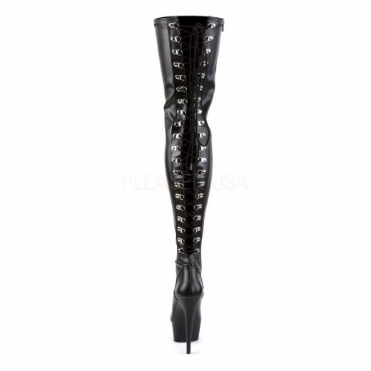 Product image of Pleaser Delight-3063 Black Stretch Faux Leather/Black, 6 inch (15.2 cm) Heel, 1 3/4 inch (4.4 cm) Platform Thigh High Boot