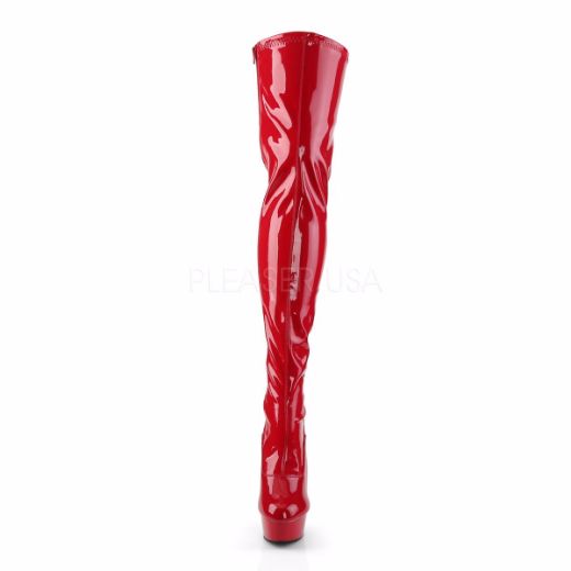 Product image of Pleaser Delight-3063 Red Stretch Patent/Red, 6 inch (15.2 cm) Heel, 1 3/4 inch (4.4 cm) Platform Thigh High Boot