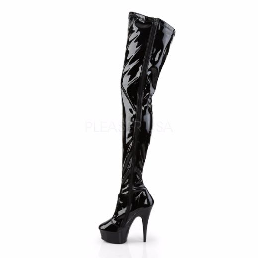 Product image of Pleaser Delight-4000 Black Stretch Patent/Black, 6 inch (15.2 cm) Heel, 1 3/4 inch (4.4 cm) Platform Thigh High Boot