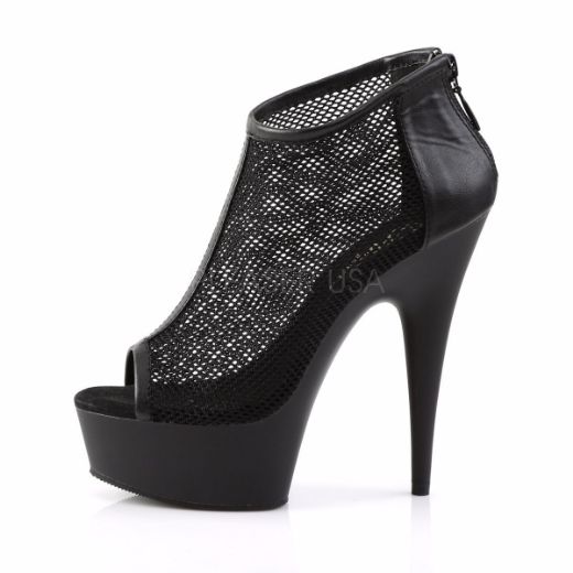 Product image of Pleaser Delight-600-12 Black Faux Leather-Fishnet/Black Matte, 6 inch (15.2 cm) Heel, 1 3/4 inch (4.4 cm) Platform Ankle Boot