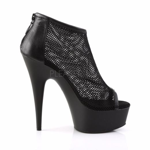 Product image of Pleaser Delight-600-12 Black Faux Leather-Fishnet/Black Matte, 6 inch (15.2 cm) Heel, 1 3/4 inch (4.4 cm) Platform Ankle Boot