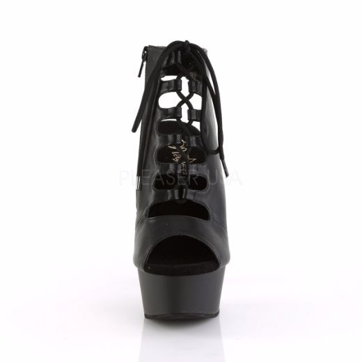 Product image of Pleaser Delight-600-20 Black Faux Leather/Black Matte, 6 inch (15.2 cm) Heel, 1 3/4 inch (4.4 cm) Platform Ankle Boot
