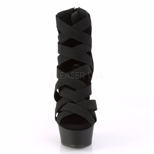 Product image of Pleaser Delight-600-24 Black Elastic Band-Faux Suede/Black Matte, 6 inch (15.2 cm) Heel, 1 3/4 inch (4.4 cm) Platform Sandal Shoes