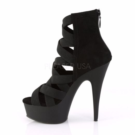 Product image of Pleaser Delight-600-24 Black Elastic Band-Faux Suede/Black Matte, 6 inch (15.2 cm) Heel, 1 3/4 inch (4.4 cm) Platform Sandal Shoes