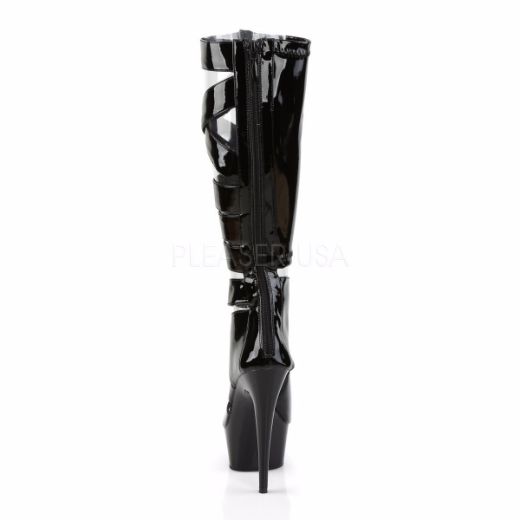 Product image of Pleaser Delight-600-49 Black Stretch Patent/Black, 6 inch (15.2 cm) Heel, 1 3/4 inch (4.4 cm) Platform Sandal Shoes