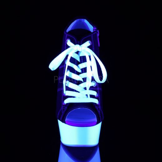 Product image of Pleaser Delight-600Sk-01 Black Canvas/Neon White, 6 inch (15.2 cm) Heel, 1 3/4 inch (4.4 cm) Platform Sandal Shoes