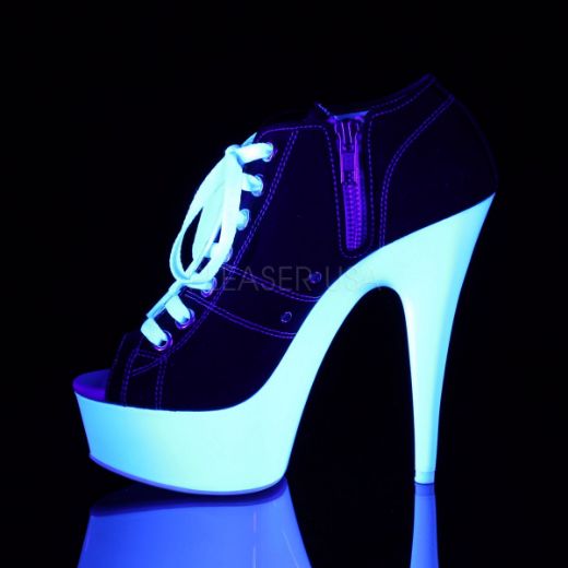 Product image of Pleaser Delight-600Sk-01 Black Canvas/Neon White, 6 inch (15.2 cm) Heel, 1 3/4 inch (4.4 cm) Platform Sandal Shoes