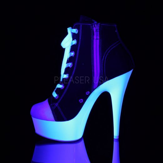 Product image of Pleaser Delight-600Sk-02 Black Canvas/Neon White, 6 inch (15.2 cm) Heel, 1 3/4 inch (4.4 cm) Platform Ankle Boot