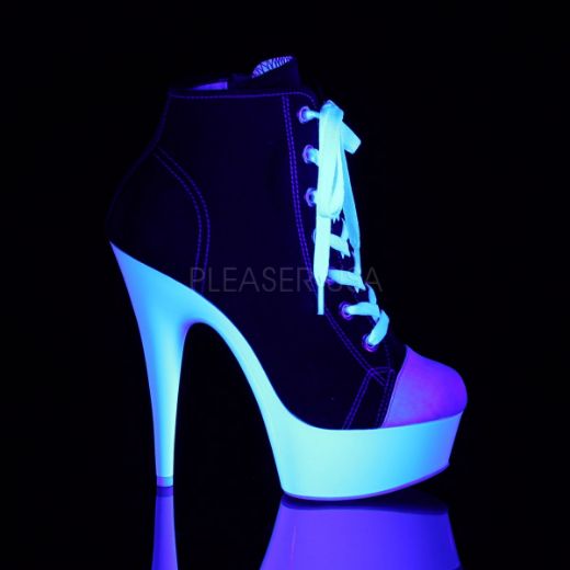 Product image of Pleaser Delight-600Sk-02 Black Canvas/Neon White, 6 inch (15.2 cm) Heel, 1 3/4 inch (4.4 cm) Platform Ankle Boot