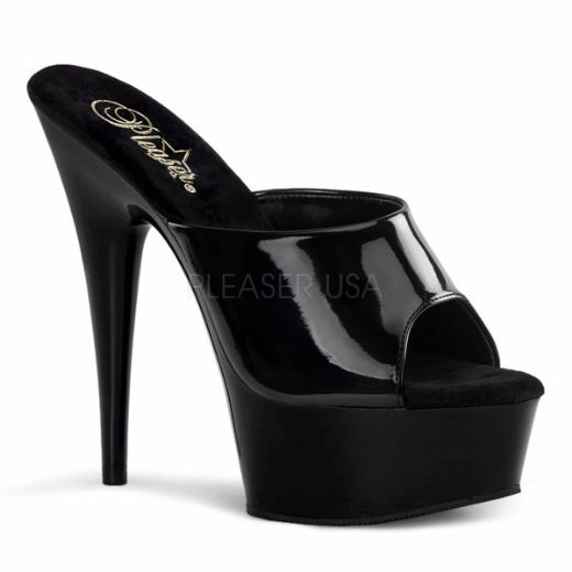 Product image of Pleaser Delight-601 Black Patent/Black, 6 inch (15.2 cm) Heel, 1 3/4 inch (4.4 cm) Platform Slide Mule Shoes