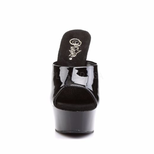 Product image of Pleaser Delight-601 Black Patent/Black, 6 inch (15.2 cm) Heel, 1 3/4 inch (4.4 cm) Platform Slide Mule Shoes