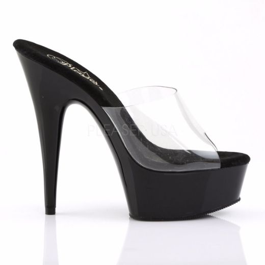 Product image of Pleaser Delight-601 Clear/Black, 6 inch (15.2 cm) Heel, 1 3/4 inch (4.4 cm) Platform Slide Mule Shoes