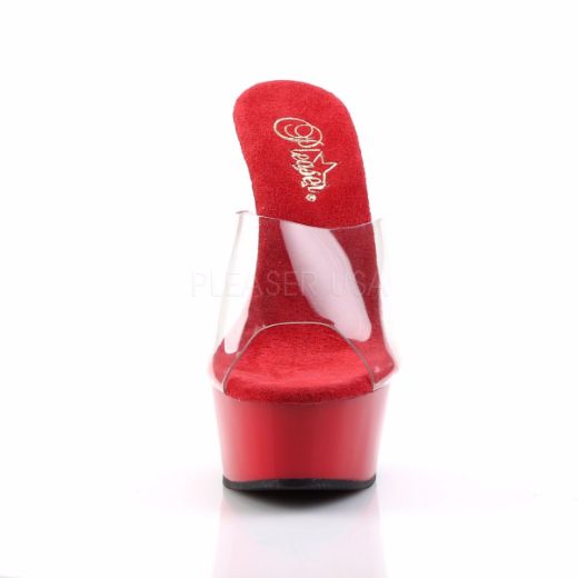 Product image of Pleaser Delight-601 Clear/Red, 6 inch (15.2 cm) Heel, 1 3/4 inch (4.4 cm) Platform Slide Mule Shoes