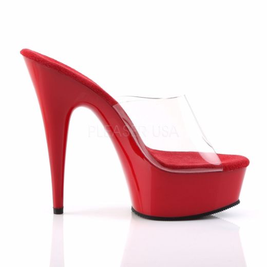 Product image of Pleaser Delight-601 Clear/Red, 6 inch (15.2 cm) Heel, 1 3/4 inch (4.4 cm) Platform Slide Mule Shoes
