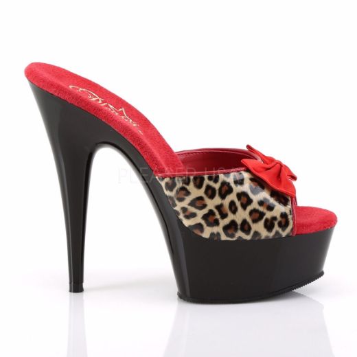Product image of Pleaser Delight-601-6 Tan Leopard Print Faux Leather/Black, 6 inch (15.2 cm) Heel, 1 3/4 inch (4.4 cm) Platform Slide Mule Shoes
