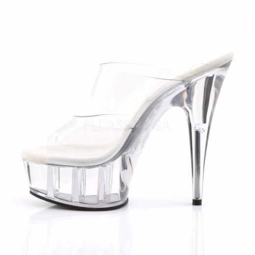 Product image of Pleaser Delight-602 Clear/Clear, 6 inch (15.2 cm) Heel, 1 3/4 inch (4.4 cm) Platform Slide Mule Shoes