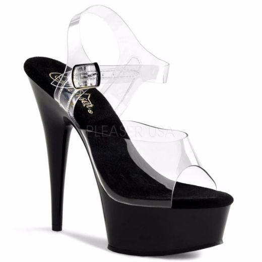 Product image of Pleaser Delight-608 Clear/Black, 6 inch (15.2 cm) Heel, 1 3/4 inch (4.4 cm) Platform Sandal Shoes