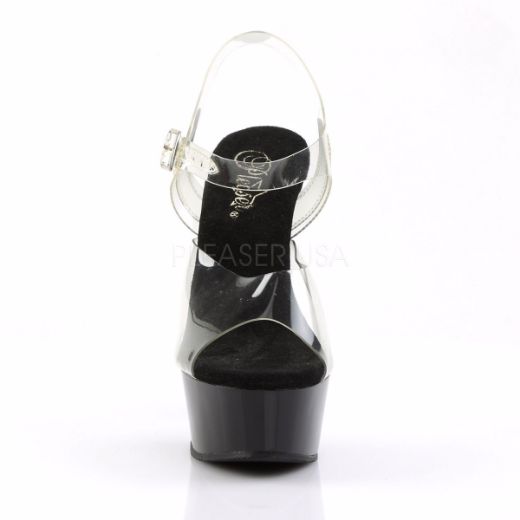 Product image of Pleaser Delight-608 Clear/Black, 6 inch (15.2 cm) Heel, 1 3/4 inch (4.4 cm) Platform Sandal Shoes