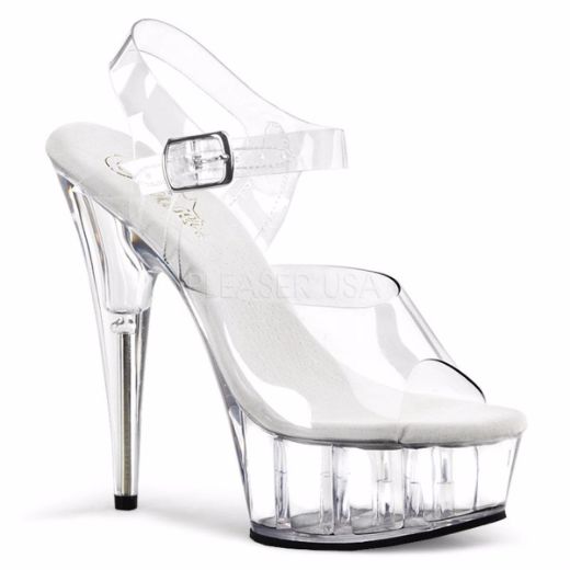Product image of Pleaser Delight-608 Clear/Clear, 6 inch (15.2 cm) Heel, 1 3/4 inch (4.4 cm) Platform Sandal Shoes
