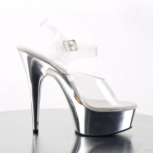 Product image of Pleaser Delight-608 Clear/Silver Chrome, 6 inch (15.2 cm) Heel, 1 3/4 inch (4.4 cm) Platform Sandal Shoes