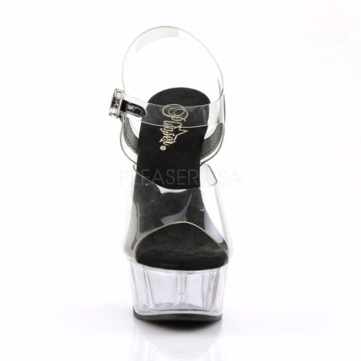 Product image of Pleaser Delight-608 Clear-Black/Clear, 6 inch (15.2 cm) Heel, 1 3/4 inch (4.4 cm) Platform Sandal Shoes