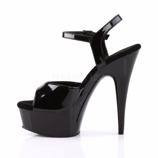 Product image of Pleaser Delight-609 Black Patent/Black, 6 inch (15.2 cm) Heel, 1 3/4 inch (4.4 cm) Platform Sandal Shoes