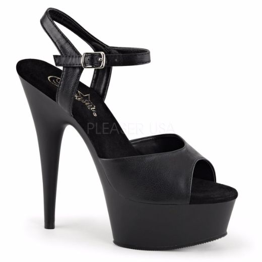 Product image of Pleaser Delight-609 Black Faux Leather/Black Matte, 6 inch (15.2 cm) Heel, 1 3/4 inch (4.4 cm) Platform Sandal Shoes