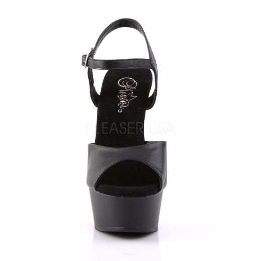 Product image of Pleaser Delight-609 Black Faux Leather/Black Matte, 6 inch (15.2 cm) Heel, 1 3/4 inch (4.4 cm) Platform Sandal Shoes