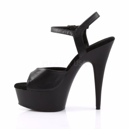 Product image of Pleaser Delight-609 Black Faux Leather/Black Matte, 6 inch (15.2 cm) Heel, 1 3/4 inch (4.4 cm) Platform Sandal Shoes