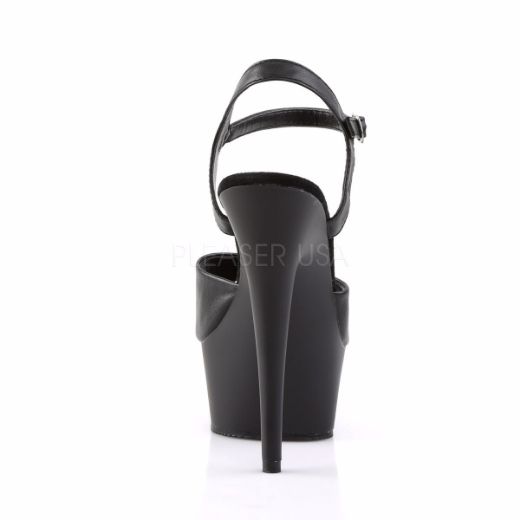 Product image of Pleaser Delight-609 Black Faux Leather/Black Matte, 6 inch (15.2 cm) Heel, 1 3/4 inch (4.4 cm) Platform Sandal Shoes