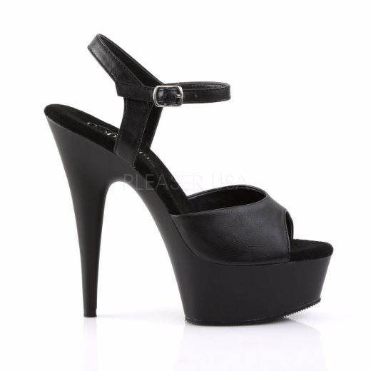 Product image of Pleaser Delight-609 Black Faux Leather/Black Matte, 6 inch (15.2 cm) Heel, 1 3/4 inch (4.4 cm) Platform Sandal Shoes