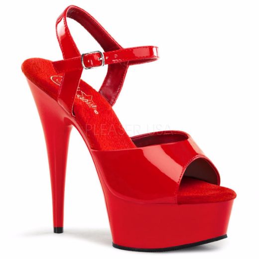 Product image of Pleaser Delight-609 Red Patent/Red, 6 inch (15.2 cm) Heel, 1 3/4 inch (4.4 cm) Platform Sandal Shoes