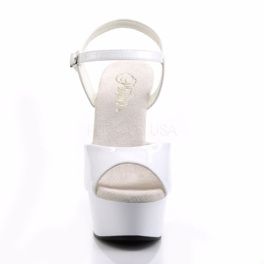 Product image of Pleaser Delight-609 White Patent/White, 6 inch (15.2 cm) Heel, 1 3/4 inch (4.4 cm) Platform Sandal Shoes